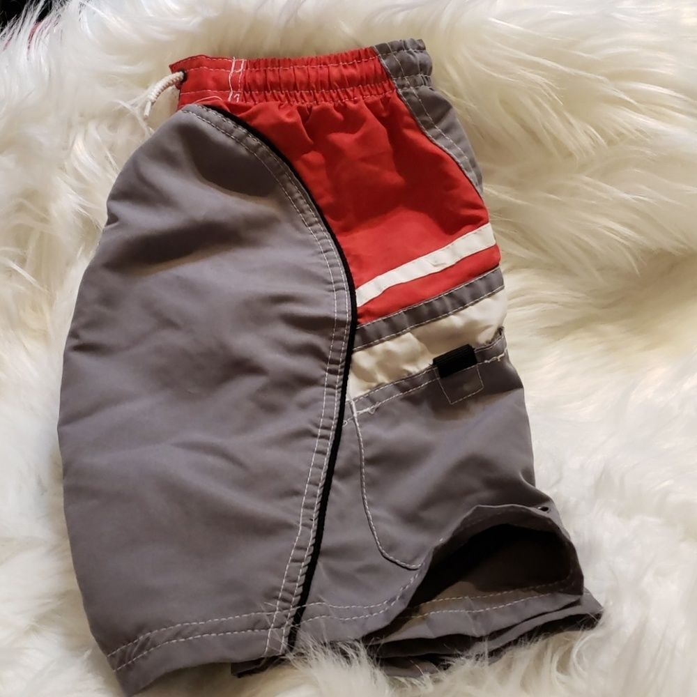 Wave Gear Boys red & gray swim trunks